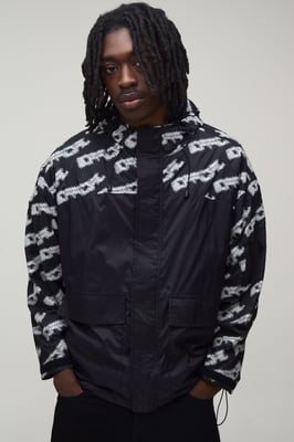 Oversized Boxy Reflective Printed Hooded Cagoule