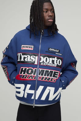 Oversized MAN Applique Twill Hooded Peaked Cagoule