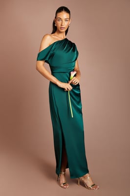 Satin Ruched Detail Off The Shoulder Maxi Bridesmaid Dress