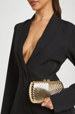 Gold Embossed Hard Shell Clutch Bag