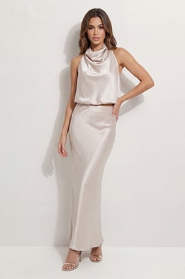Premium Satin Draped Crop Top Co-Ord