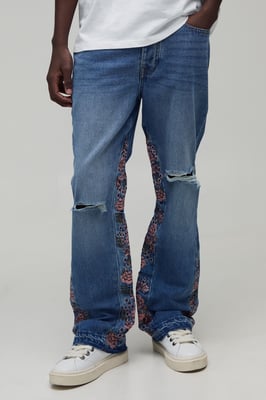 Floral Gusset Ripped Knee Slim Flared Jeans