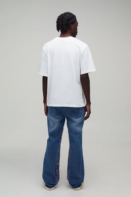 Floral Gusset Ripped Knee Slim Flared Jeans