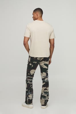 Camo Stacked Skinny Flared Distressed Jeans