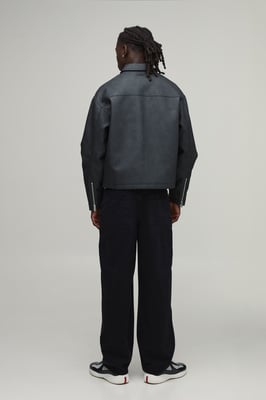 Boxy Fit Embossed Homme PU Harrington Jacket
