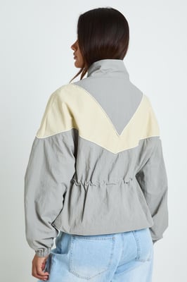 Cinched Waist Panelled Funnel Neck Jacket