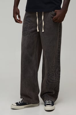 Mixed Animal Print Relaxed Fit Jeans