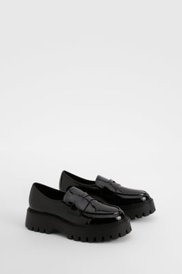 Wide Fit Patent Chunky Sole Loafers