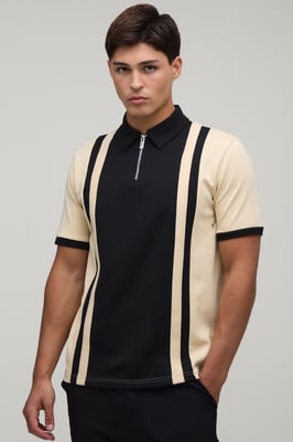 Slim Panelled Zip Neck Interlock Polo