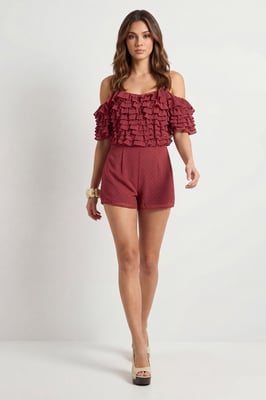 Spot Detail Chiffon Ruffle Playsuit