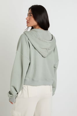 Washed Boxy Balloon Sleeve Oversized Zip Through Hoodie