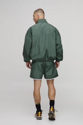 Boxy Shell Seam Embroidered Funnel Dual Zip Short Tracksuit