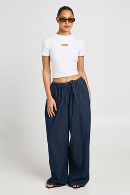 Elasticated Wide Leg Denim Trouser