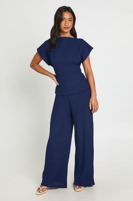 Petite Crinkle Tie Back Top Wide Leg Trouser Co ord