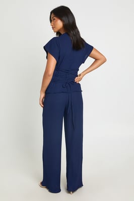 Petite Crinkle Tie Back Top Wide Leg Trouser Co ord
