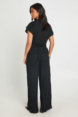 Petite Crinkle Tie Back Top Wide Leg Trouser Co ord