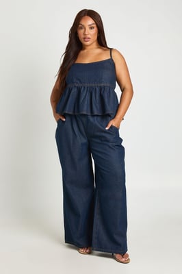 Plus Elasticated Wide Leg Denim Trouser