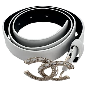 Chanel Chain Interlocking CC Logo Waist Belt in White Leather