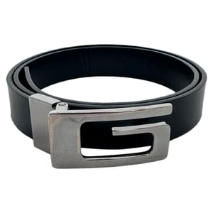 Gucci G Silver Tone Logo Buckle Belt in Black Leather