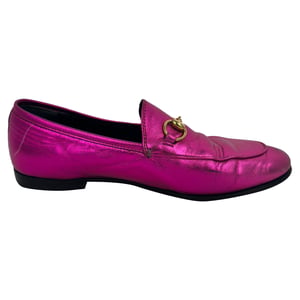 Gucci Jordaan Horsebit Loafers in Metallic Pink Leather