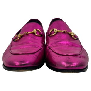 Gucci Jordaan Horsebit Loafers in Metallic Pink Leather