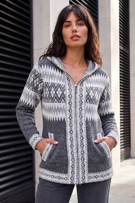 Jacquard Zipped Knit Cardigan