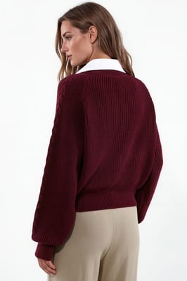Patterned Knit Sweater with Shirt Collar