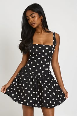 Polka Dot Puffball Hem Mini Dress