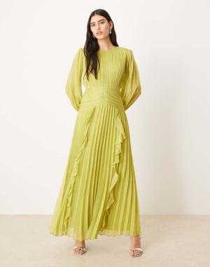 ASOS DESIGN hög nacke rynkad bälte detalj maxiklänning i limegrön