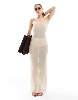 Esmee Exclusive knit maxi beach dress in beige