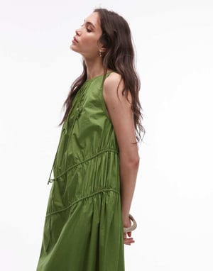 Topshop poplin volangkanal midiklänning i grön