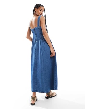 ASOS DESIGN denim midi-klänning med sidobollpaneler