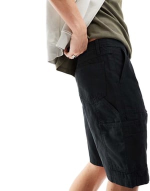 ASOS DESIGN cargo shorts in black with carpenter detail