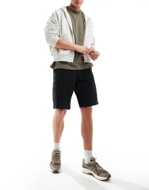 ASOS DESIGN cargo shorts in black with carpenter detail