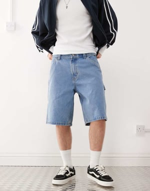 Vans drill chore löst sittande denimshorts i tvättad blå