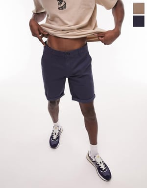 Topman 2 pack skinny chino shorts in navy and stone