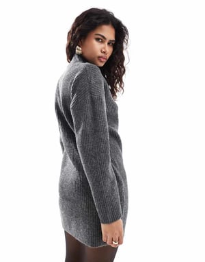 Pimkie high neck knitted mini jumper dress in charcoal