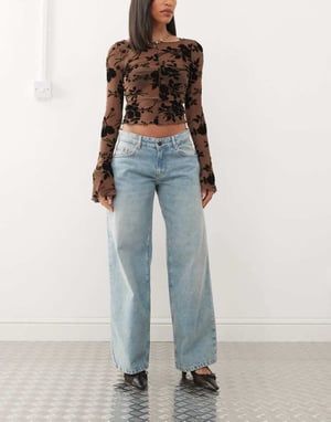 Motel roomy extra wide low rise jeans in washed blue green