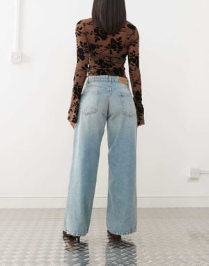 Motel roomy extra wide low rise jeans in washed blue green