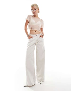 Motel roomy wide leg low rise jeans in off-white