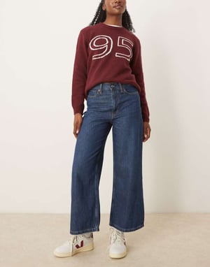 Abercrombie & Fitch high rise cropped wide leg jean in blue wash