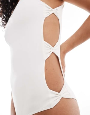 Monki mix and match cut out swimsuit with bow details in white exclusive to ASOS
