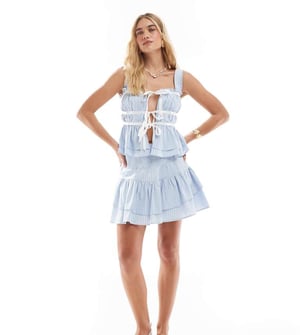 The Frolic exclusive poplin rara mini skirt co-ord in blue stripe