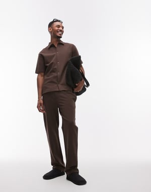 Topman premium interlock raka ben jogger i brunt
