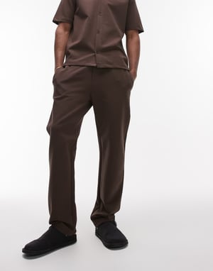 Topman premium interlock raka ben jogger i brunt