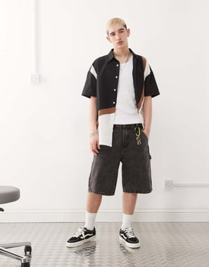 Vans drill chore löst sittande denimshorts i tvättad svart