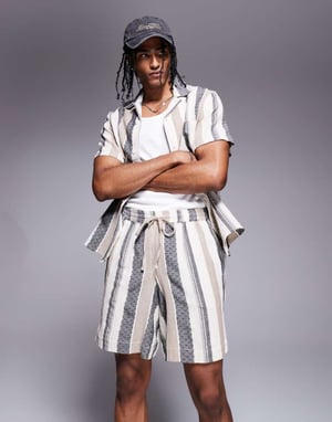 South Beach drawstring textured beach shorts in multi stripe