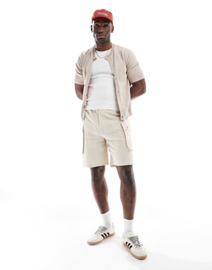 Native Youth oversized cargo linen shorts in cream
