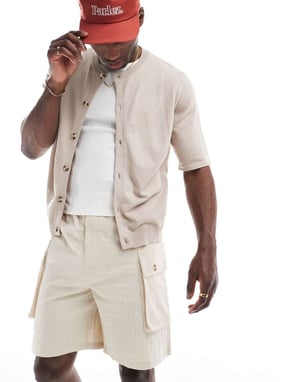 Native Youth oversized cargo linen shorts in cream