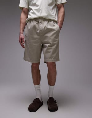 Topman tvättad bomullschinoshorts i sten